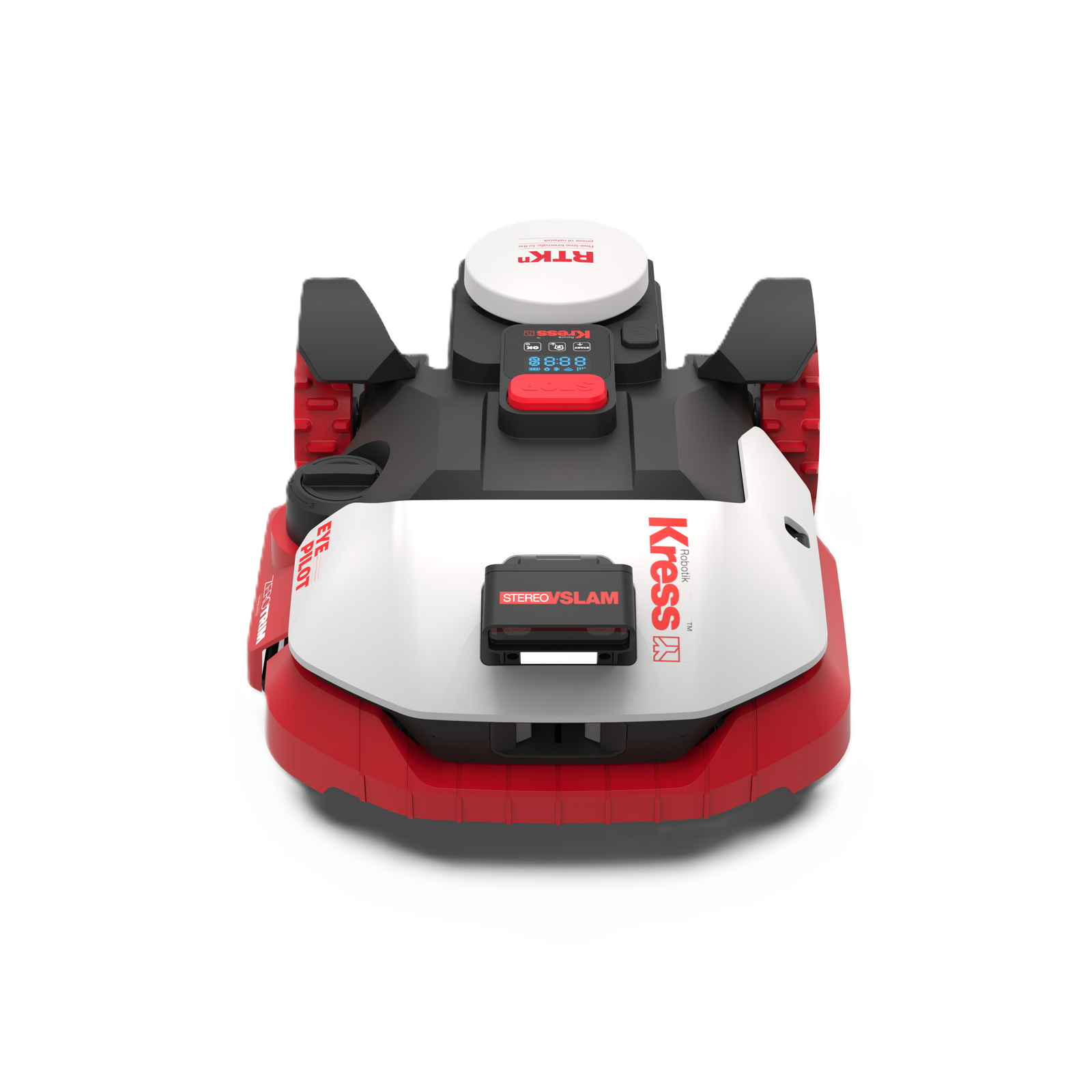 Frontansicht eines Kress Eyepilot 261E, 271E, 273E und 274E Maehroboters