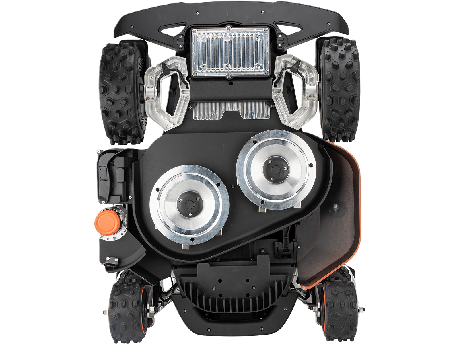 Darunter Ansicht eines Sunseeker Elite X9 maehroboters